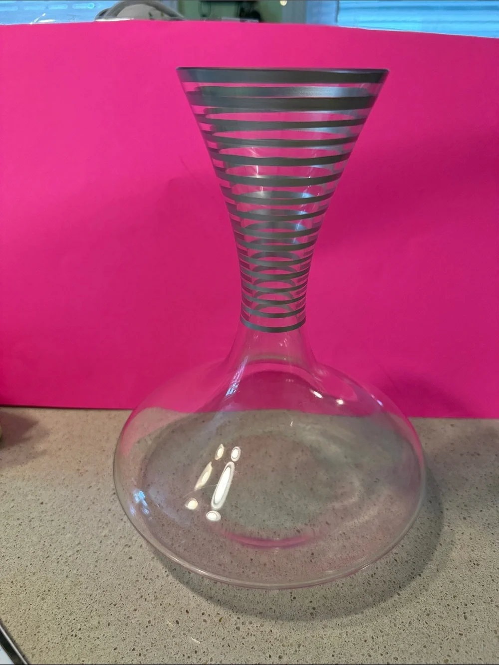 Clear Glass Wine Decanter with Silver Stripe Neck